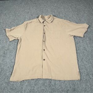 Tommy Bahama Mens 100% silk Button Up Shirt Size Medium Brown Beach Minimalist